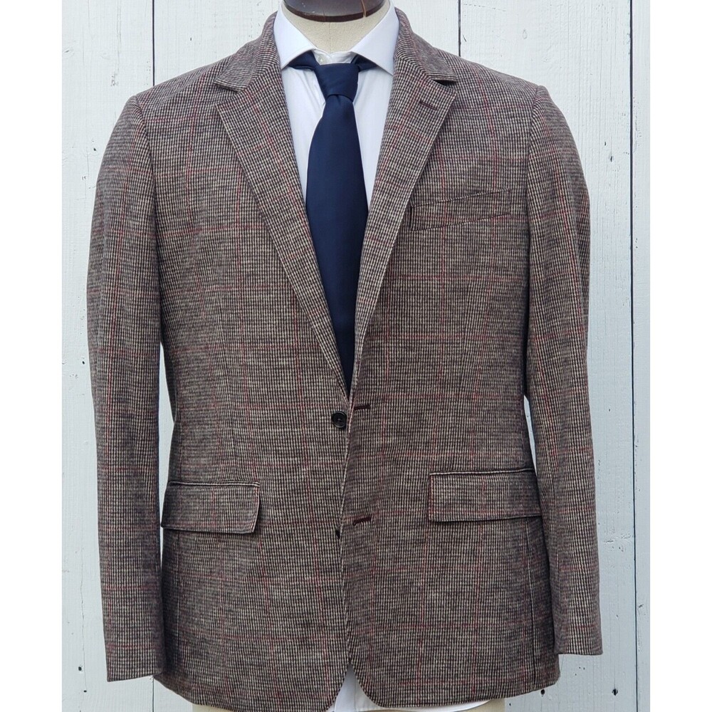 BONOBOS Wool Blend Flannel Brown Plaid Check 42R Slim Blazer Sports Coat NEW